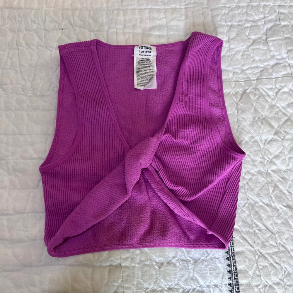 Cotton On Twist Front Crop Top Pink Ribbed Tank XS/S